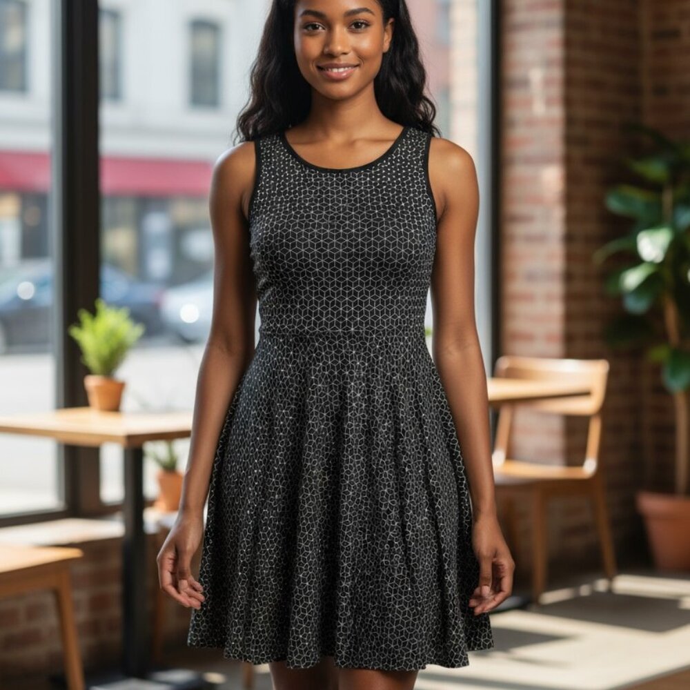 Kaileigh Women's Navy Blue and White Sleeveless Dress – Size Medium